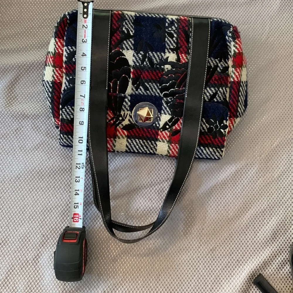 Kate Spade Plaid Satchel in Plaid (colors-black, dark nay, red, off white).